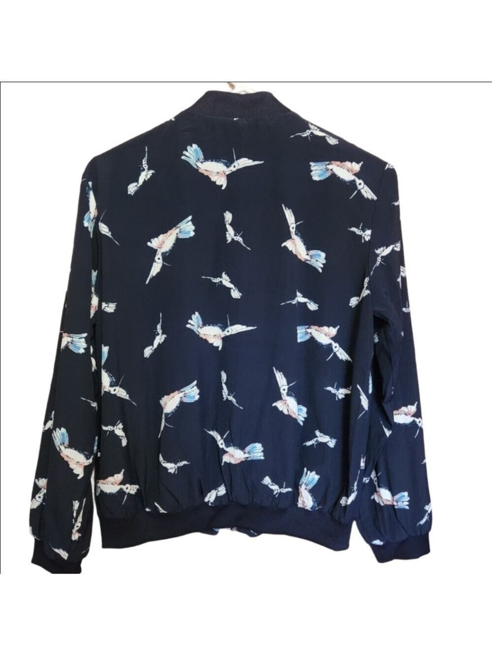 PHILOSOPHY NAVY BLUE HUMMINGBIRD PRINT LIGHTWEIGHT BOMBER JACKET NWT SMALL - Picture 3 of 8